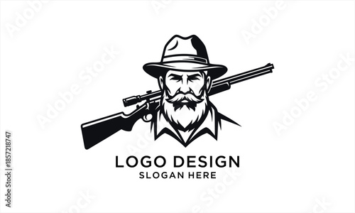 Vintage Hunter with Rifle Logo Design.