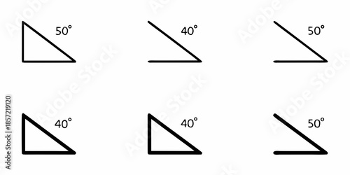 Geometric illustration displaying various triangles with labeled angles in degrees