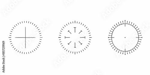 Three simple analog clocks showing different times in a minimalist style