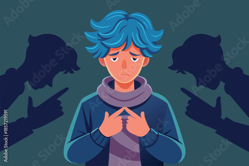 Worried young person facing blame and criticism, feeling isolated and misunderstood, perfect for mental health awareness and anti-bullying campaigns