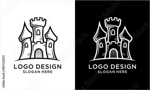 Hand-drawn castle logo design with a whimsical and classic feel.