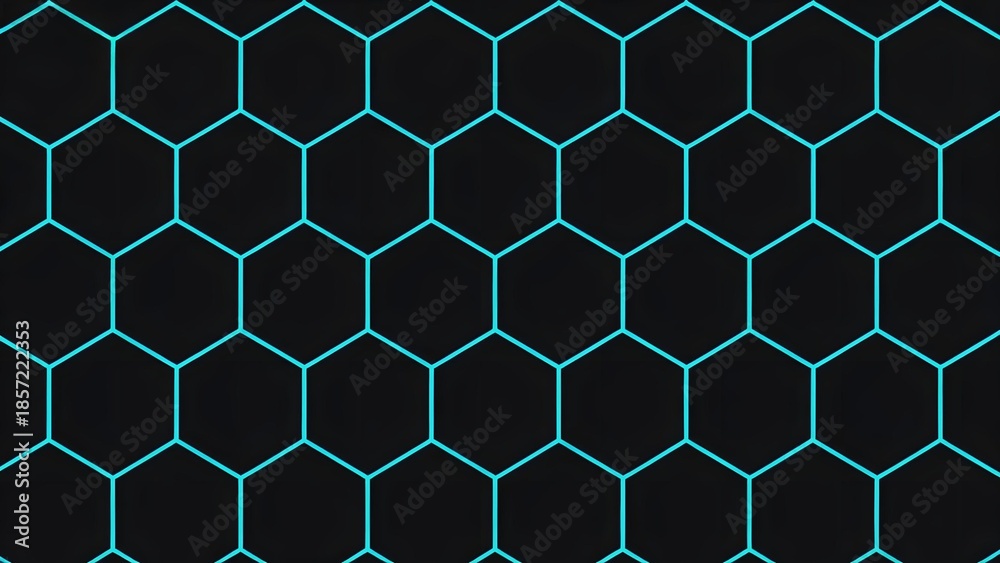 Fototapeta premium Hexagonal grid pattern with glowing blue lines on a dark background