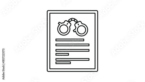 Arrest warrant document with handcuffs on top, Generative AI.