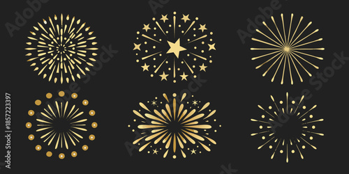 Golden fireworks display a collection of vibrant sparkling celebratory bursts