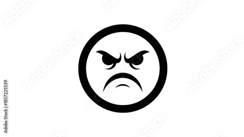 Black and white vector icon of an angry face with furrowed brows and a frown, depicting strong negative emotion.