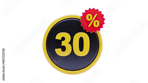 3D 30% Discount Icon on transparent background