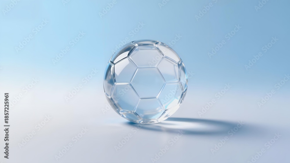 Naklejka premium Transparent glass soccer ball on a light blue background