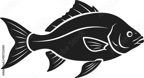 Clean black silhouette vector illustration of a swimming fish, ideal for marine life, aquatic themes, and nature-inspired graphic design elements