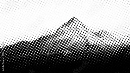 Halftone mountain landscape with pointed peak and gradient sky