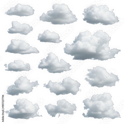 Collection of fluffy cloud illustrations isolated on transparent background
