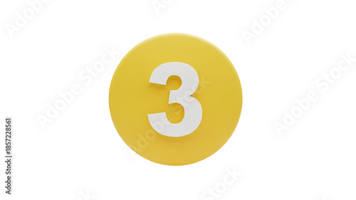 3D Number 3 on a yellow circle, isolated on transparent background