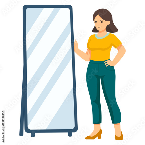 Woman Looking in Full Length Mirror