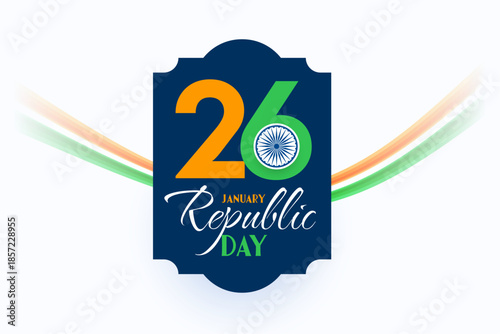 indian republic day 26th january banner with ashok chakra and flowing flag