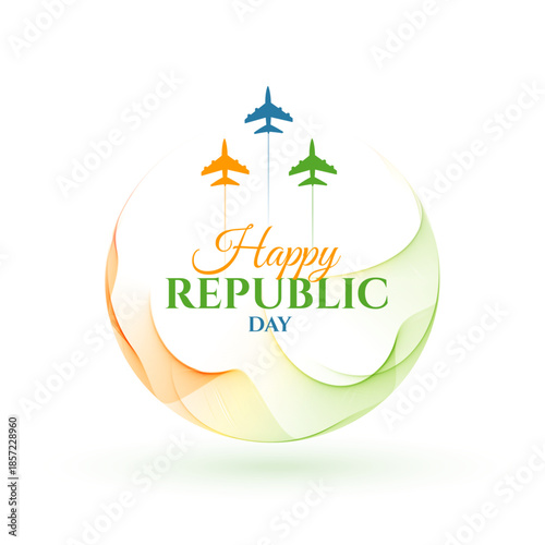 indian republic day wishes background with aircraft parade and abstract tricolor circular