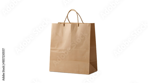 Paper Shopping Bag with Handles Isolated on Black Background, Retail Packaging