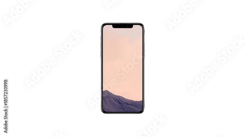 Smartphone Mockup with Mountain Landscape Screen Isolated on Black Background