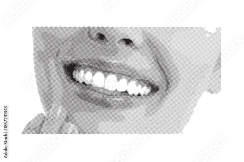 Opened woman lips as retro halftone collage elements for mixed media design. Mouth in scream in halftone texture, dotted pop art style. Vector illustration of vintage grunge punk crazy art template