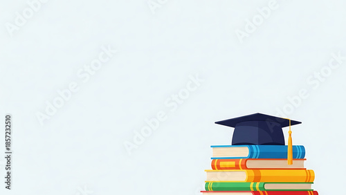Graduation Cap on Stack of Books for Education, Knowledge, and Academic Success