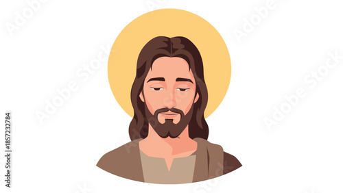 Stylized portrait of spiritual christian figure with halo.