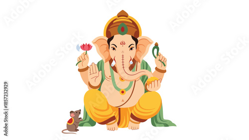 Ganesha figure Illustration with Four Arms and Elephant Head.