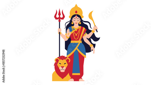 Goddess Durga with Lion and Trident.