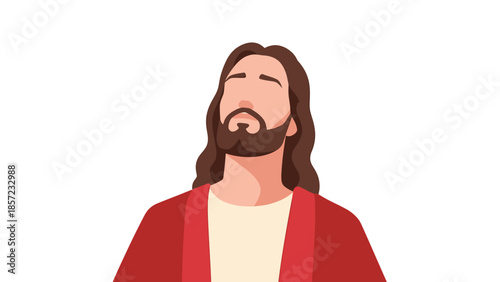 Christian figure illustration of a long haired bearded man in red robe.