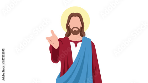 Foto Haloed religious figure in red and blue robe blessing.