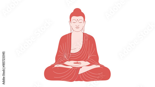 Red Buddha statue meditating in lotus pose.