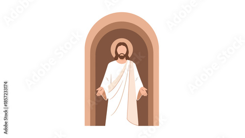 Religious figure with halo in white robes portrait.