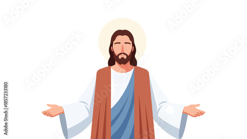 Religious figure with outstretched arms in robes illustration.