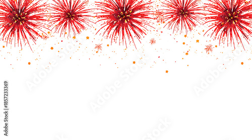 Vibrant Red Fireworks Display on Transparent Background