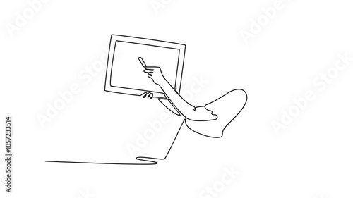 female teacher with small blackboard. Teacher day concept. Single line draw design. Full length animation illustration. High quality 4k footage