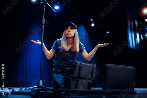 Photography Professional Stagehand Woman Feeling Puzzled and Confused 

Sound engineer chec