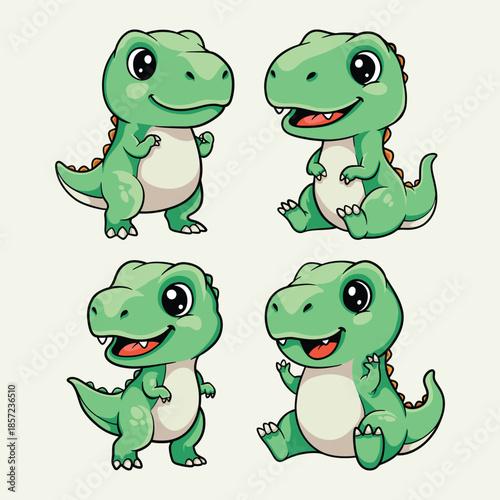 Cute Baby T Rex Dinosaur Cartoon Set, Kawaii Dino Character Collection for Kids Nursery Design