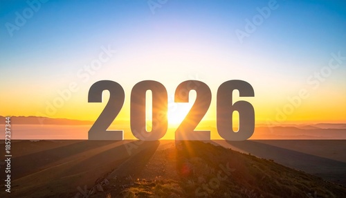 New year 2026 begins with stunning sunrise over mountain landscape