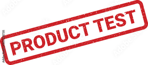 A textured red rectangular rubber stamp impression clearly stating PRODUCT TEST indicating evaluation or quality control