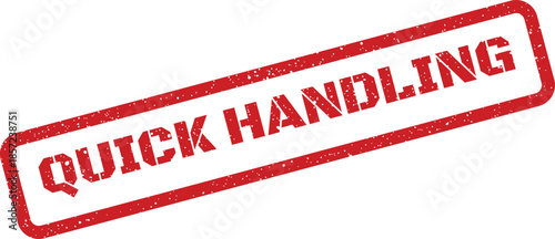 A textured red rectangular rubber stamp indicating quick handling for efficient package processing