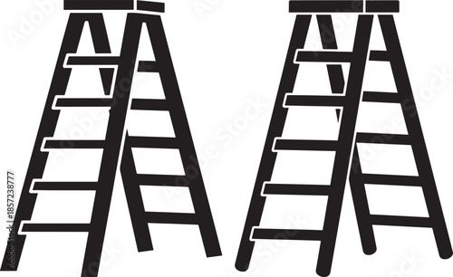 Two aframe step ladder icons isolated on white background