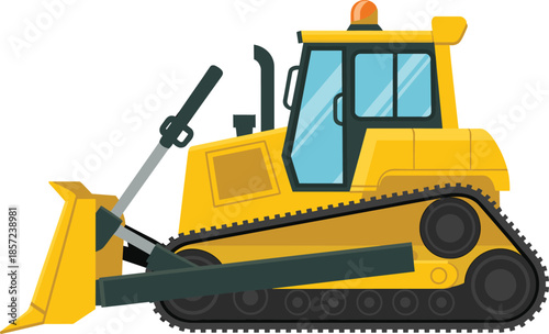 Yellow bulldozer illustration isolated on white background featuring heavy construction machinery earthmoving equipment flat cartoon industrial vehicle