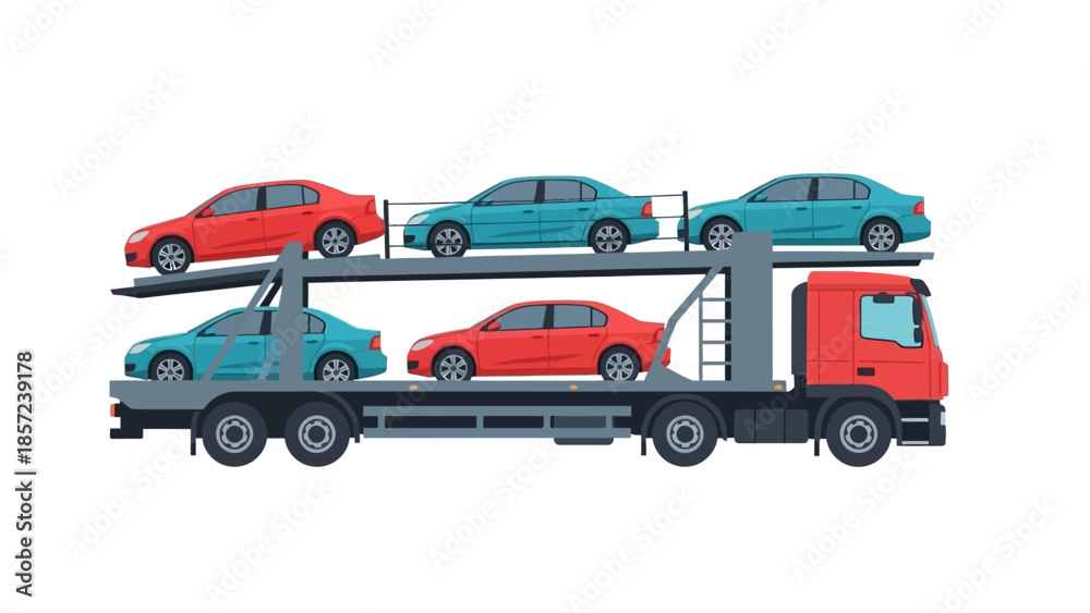 Naklejka premium Car Carrier Truck Transporting New Vehicles.