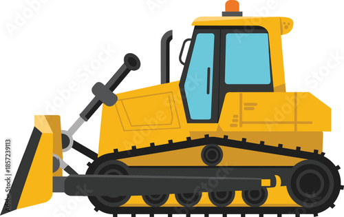 Yellow bulldozer illustration isolated on white background featuring heavy construction machinery earthmoving equipment flat cartoon industrial vehicle