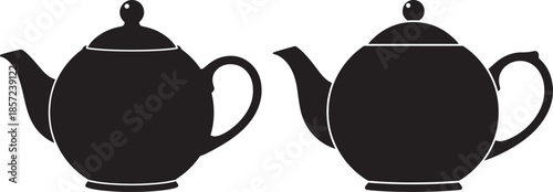 Two teapots silhouette set isolated on white background