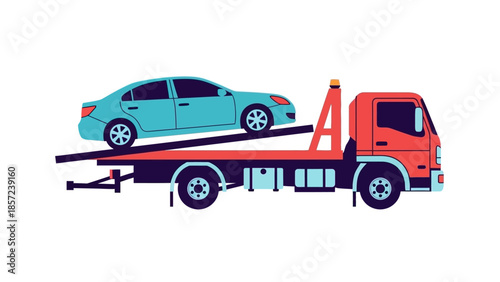 Car Towing Service - Flatbed Truck Transporting a Vehicle.