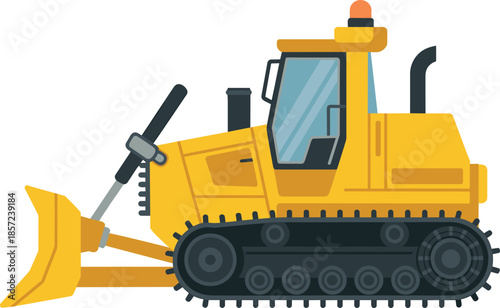 Yellow bulldozer illustration isolated on white background featuring heavy construction machinery earthmoving equipment flat cartoon industrial vehicle