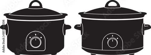 Two slow cooker crock pot icons silhouette vector graphic
