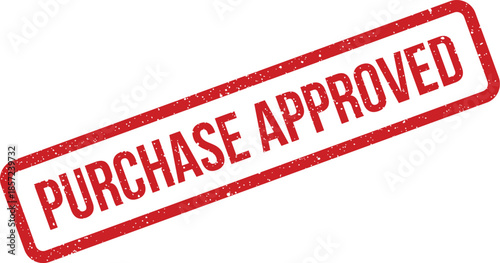Authentic textured red rubber stamp showing purchase approved for business transactions and financial documentation