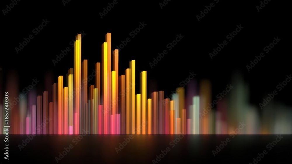 Obraz premium Vibrant Sound Wave Visualization with Colorful Bars Representing Audio Frequencies Against a Dark Background for Dynamic Media Projects