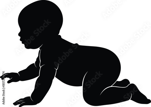 Baby silhouette crawling on hands and knees, symbolizing infancy, child development stages, early growth, parenting, and childhood milestones concept.