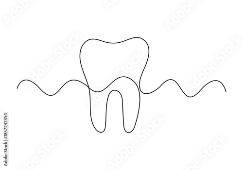 Single one line art drawing tooth on a white background vector illustration