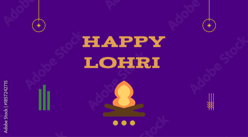 Lohri Greeting Bonfire with Sugarcane and Wheat